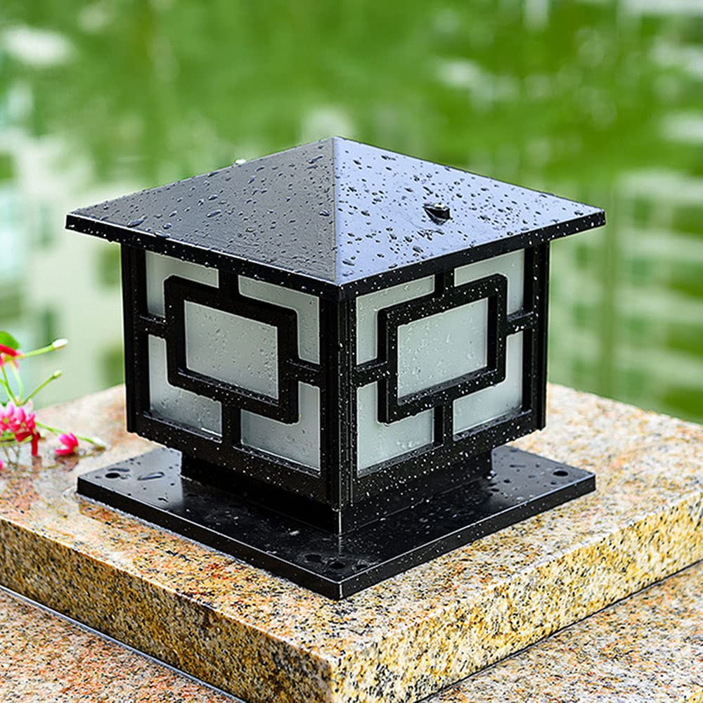 XANAYXWJ ogrodowa na płot czapka na taras wodoodporna latarnia krajobrazowa wiejska kolumnowa do patio dekoracyjna uliczna, mosiądz 25cm*25cm (czarny 30cm*27cm) (mosiądz 30cm*27cm)