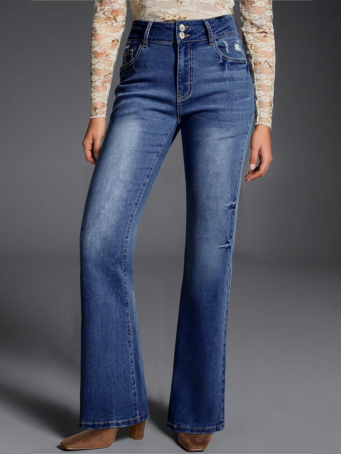 EVALESS Womens Flare Bell Bottom Jeans High Waisted Wide Leg Bootcut Jeans Stretchy Denim Pants - Image 3