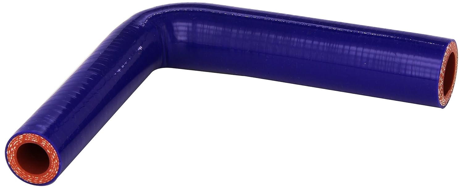 HPS HTSER90-062-087-BLUE Silicone High Temperature 4-ply Reinforced 90 degree Elbow Reducer Coupler Hose, 100 PSI Maximum Pressure, 4" Leg Length on each side, 5/8" > 7/8" ID, Blue