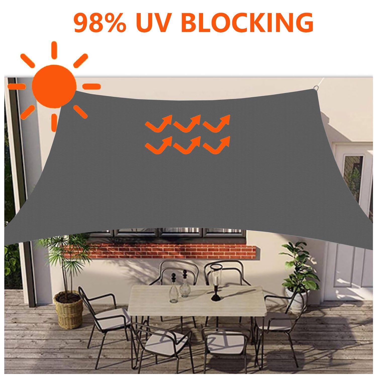 Voiles Ombrages Imperméable Rectangulaire Bâche dombrages,Voiles Solaire,Pare Soleil Jardin Balcon,Toiles Ombrages 98% UV Protection pour Patio Terrasse Extérieur avec Anneau en D et Cordons 3x4M