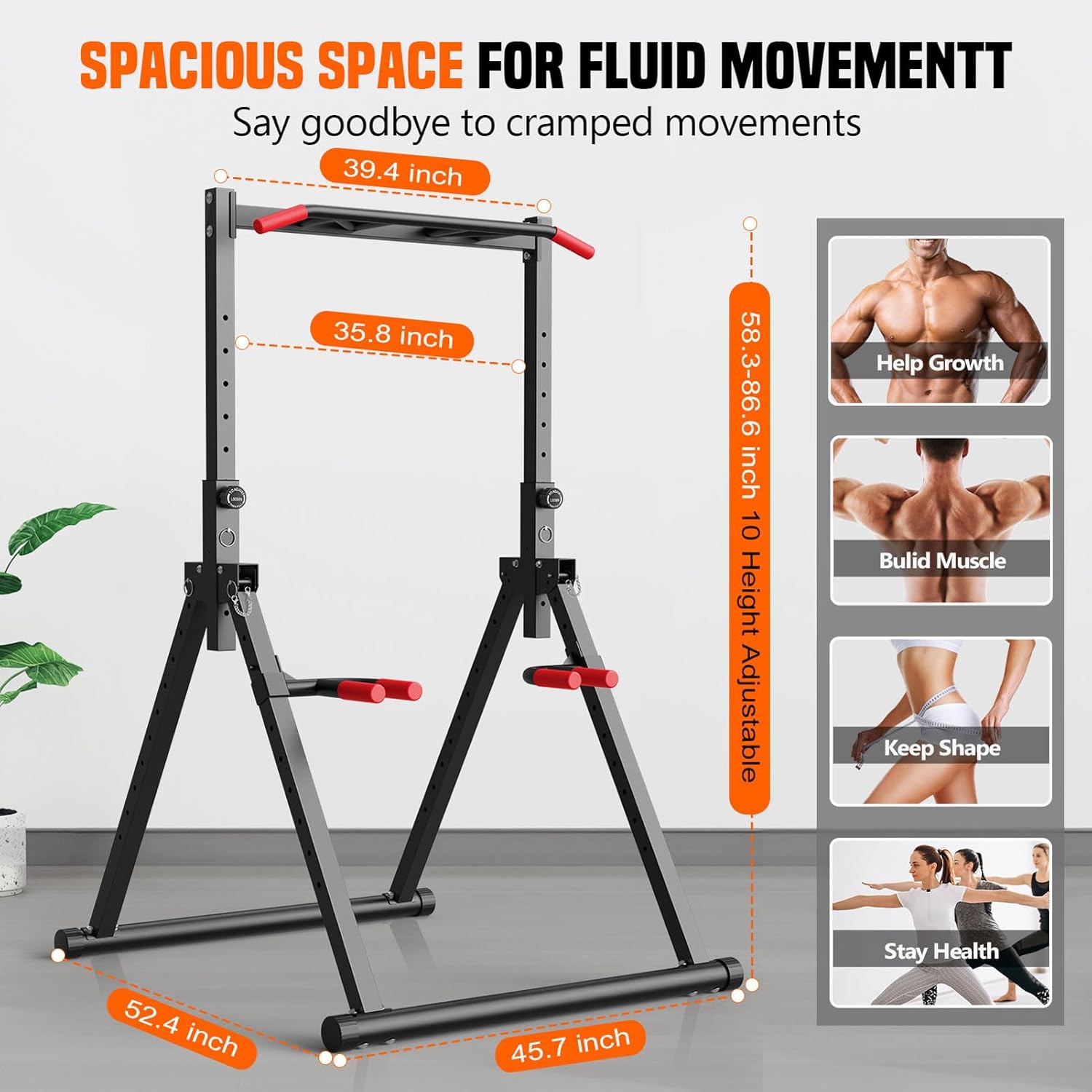 SERTT Foldable Power Tower Dip Station for Pull Ups, Dips & Push Ups, Upgraded Free Standing Pull Up Bar Station, Multi-function Workout Equipment for Home Gym Strength Training, Support 440LBS