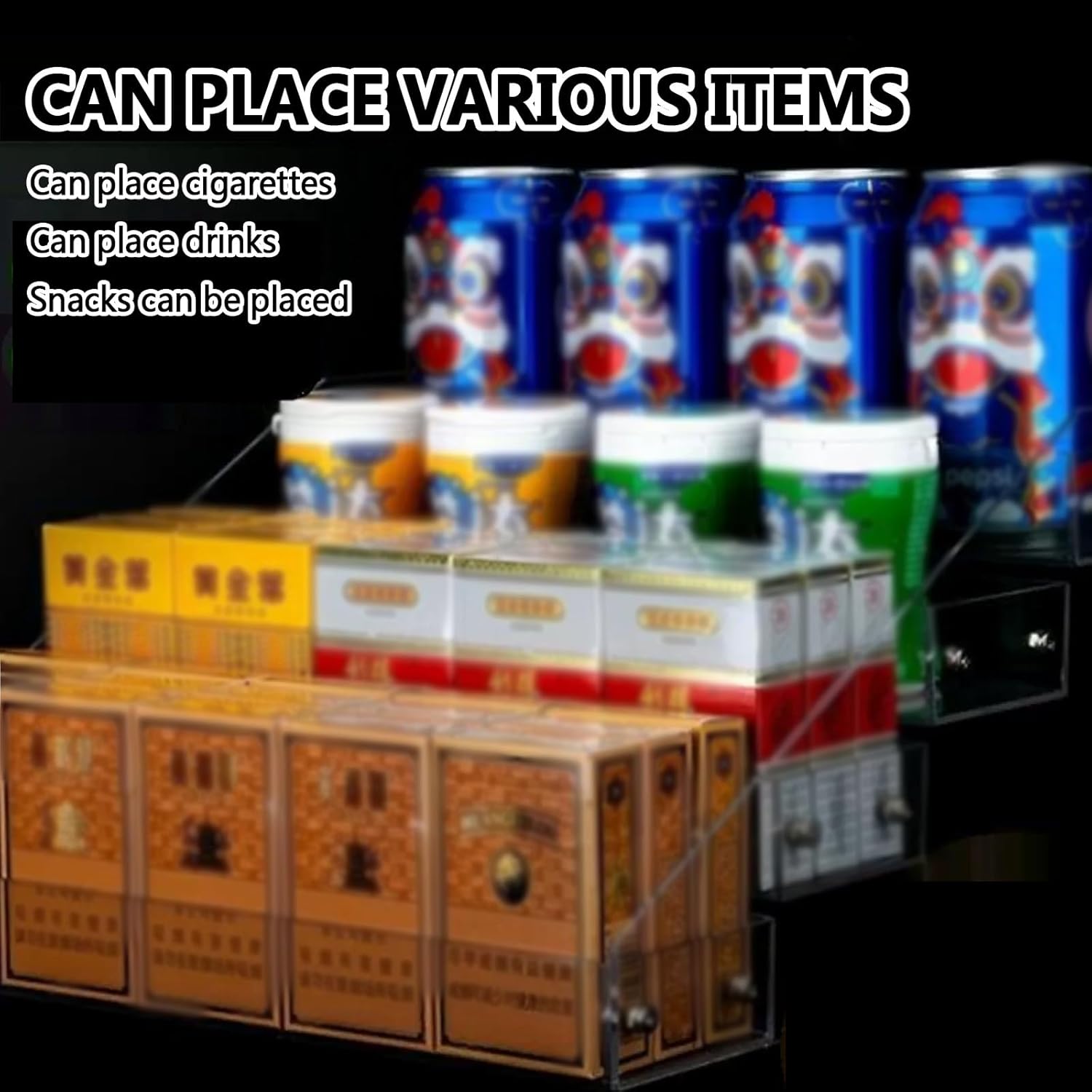 Retail Acrylic Cabinet Storage rack, Transparent Desktop Cigarette Display Case, Cigarette Case Holder, Supermarkets Cigarettes Display Rack, Beverages, snacks, candies, etc. can be placed.(Size:2 lay