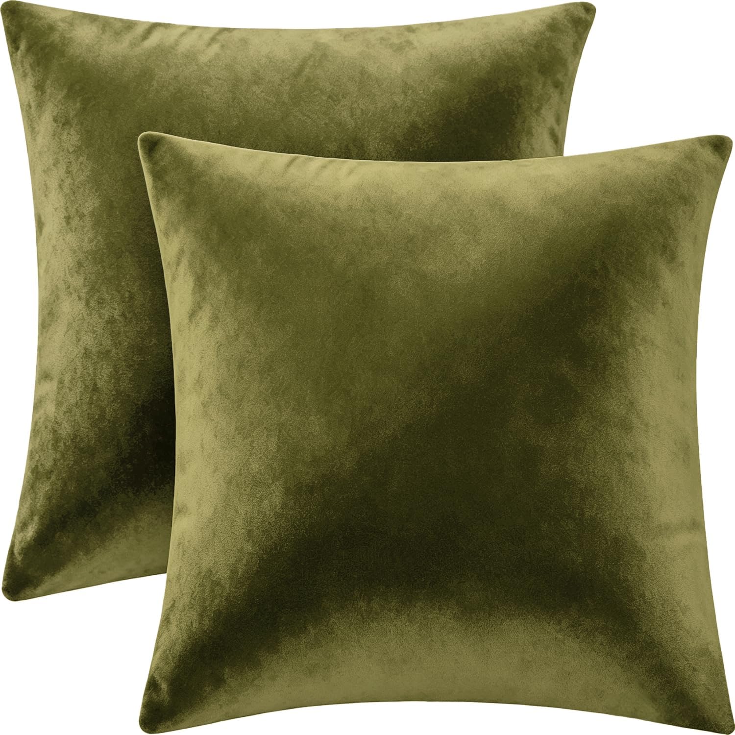 Bunliuys 2 Pack 16x16 Pillow Cover Velvet Pillow Covers, Throw Pillow Covers for Living Room Decorations Throw Pillow Case, Throw Pillow Cover Cushion Cover for Sofa Bedroom Car, Olive Green Velvet