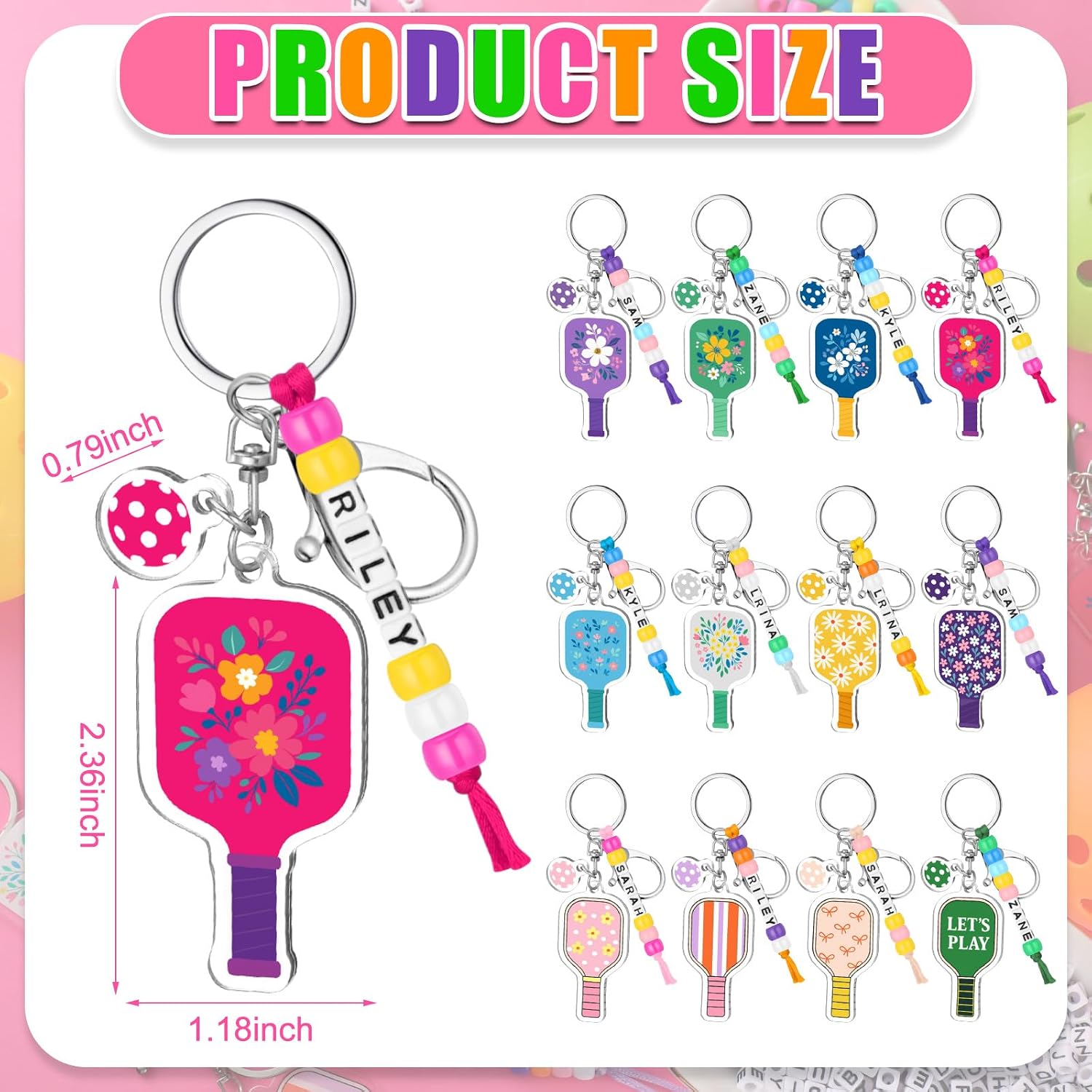 Tondiamo 574 Pcs 12 Sets Dinkball Keychain Making Kit for Women DIY Name Bead Keychain Craft Letter Beads Alphabet Jewelry Aesthetic Mini Ornaments for Sports Bag Lover Gifts Team Party Favors
