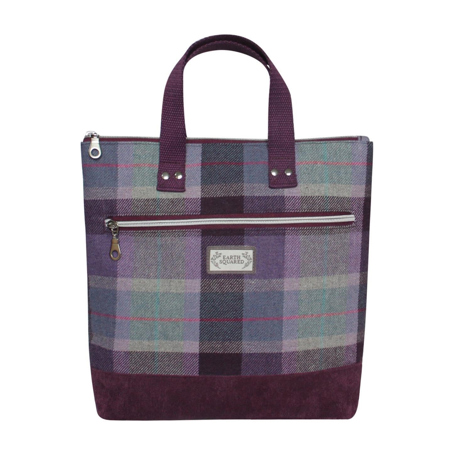 Earth Squared - Fair Trade - Squared off shape Lois Tweed Backpack Check Tartan Rucksack for Woman (Carberry Purple)