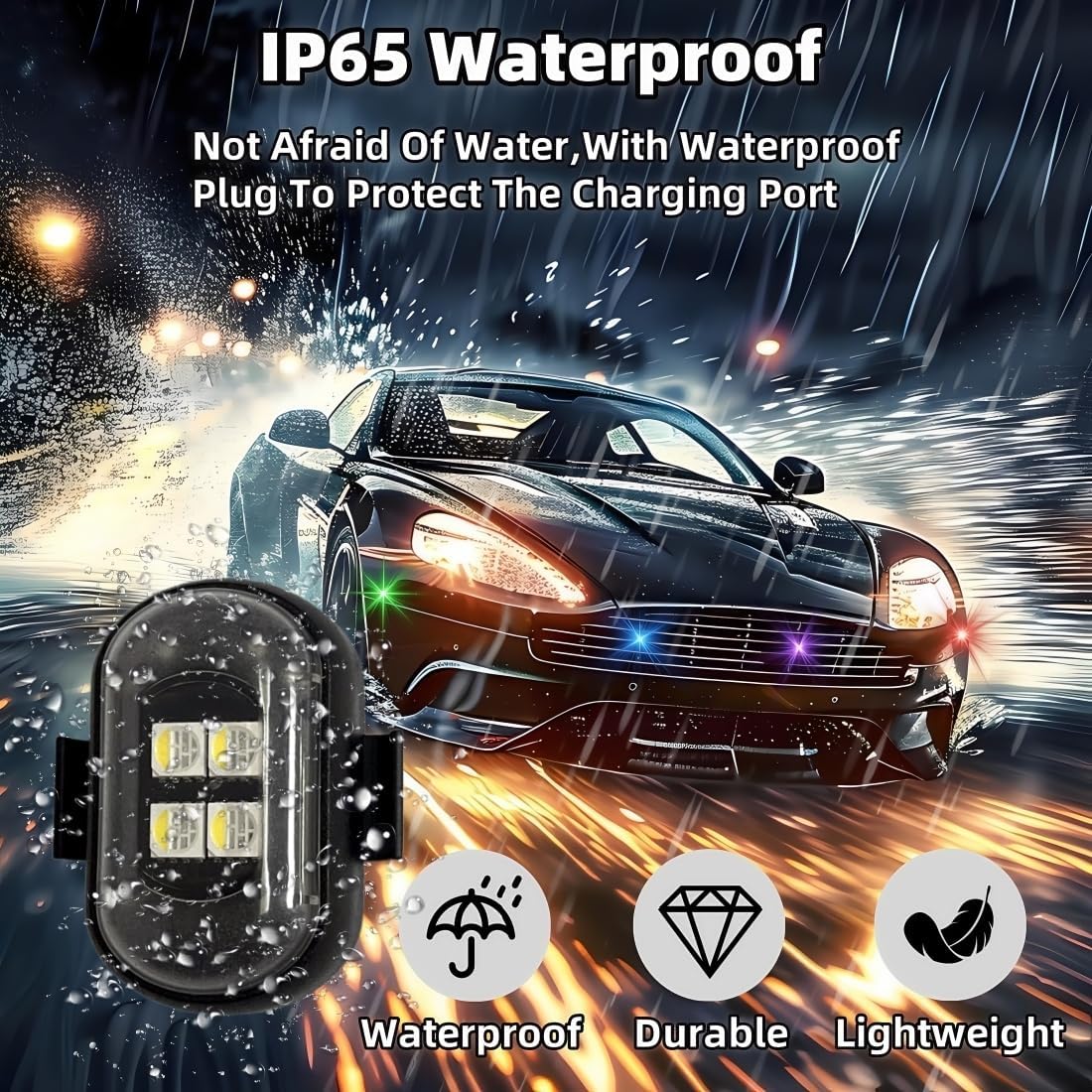 4PCS Upgraded 4LEDs Wireless LED Strobe Lights with Remote Control, High Brightness 8 Colors Type-C Rechargeable Led Lights IP65 Waterproof Anti-Collision Warning Lights for Car Motorcycle Bike Drone