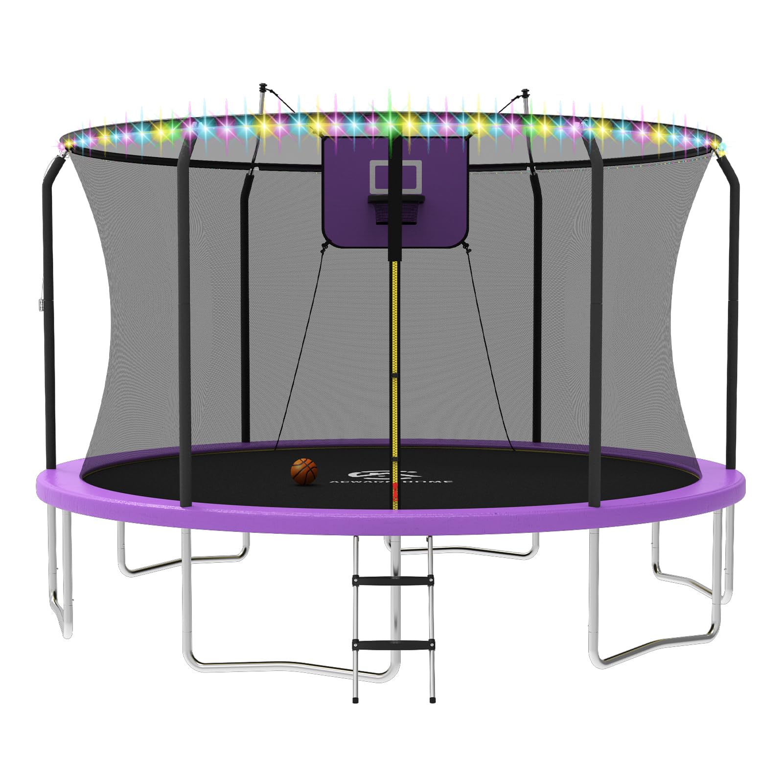 Trampoline Outdoor 14FT Trampoline with Basketball Hoop and LED Lights, Recreational Trampolines for Kids and Adults with Net and Ladder, ASTM Approved