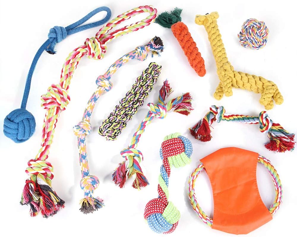 Dog Rope Toys-11 Heavy Duty Dental Premium Cotton Dog Ropes-for Small & Medium Dogs- Tug of War- Play Fetch-Dog Teething Toy, Colourful
