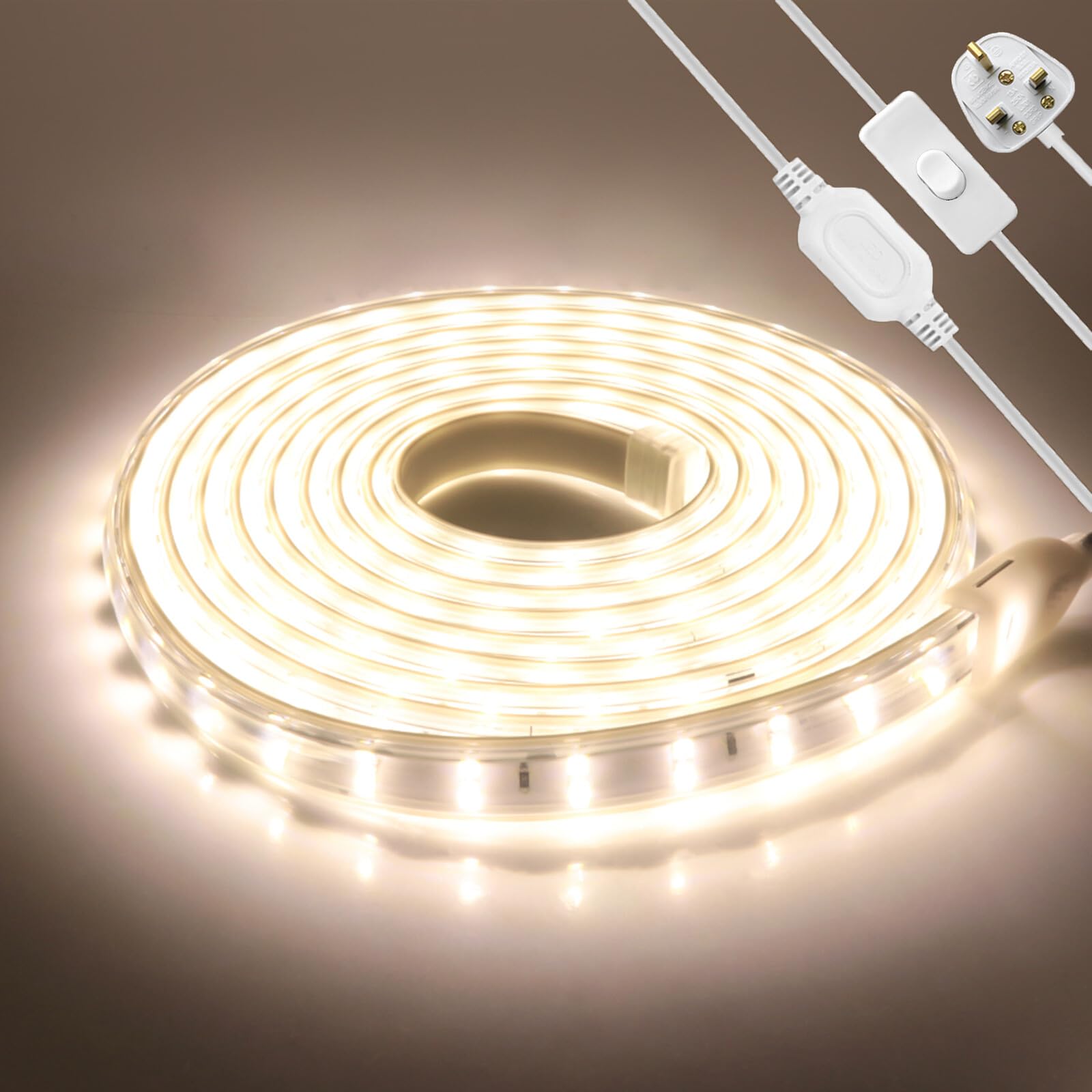KAFULA 220V Double Row LED Light Strip with on/Off, IP65 Waterproof and Flexible, SMD 2835 LED Fairy Light CIR85+, can be Cut Every 20cm, Home Decoration | 120 LEDs/m | | 30M, Natural White 4000K |