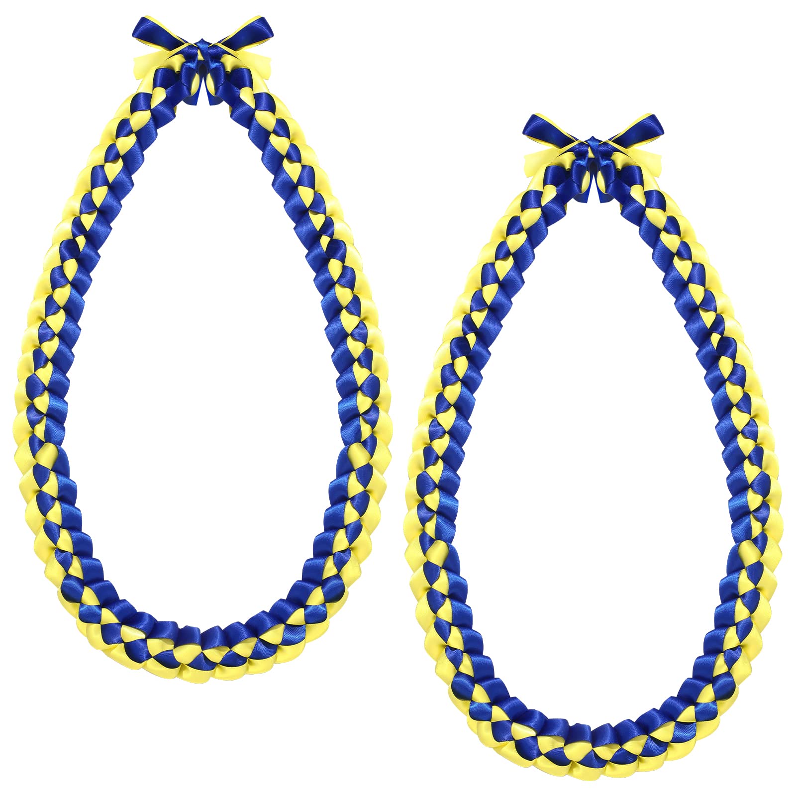 Photo 1 of 2 Pieces Graduation Ribbon Leis Class of 2024 Handmade Braided Necklace Blue and Yellow Color Adjustable Congrats Graduates Money Leis for High School and College Graduation Party Gifts, 20 Inches