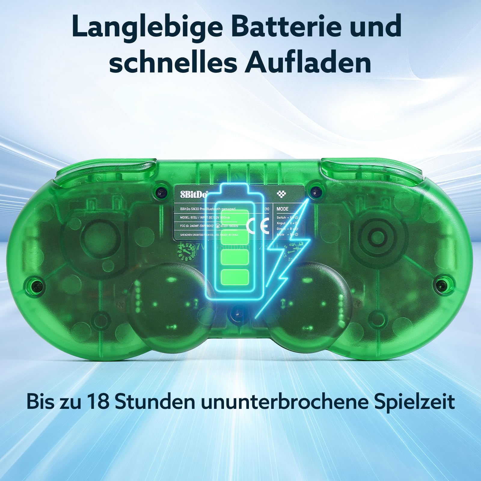 LONGYI 8BitDo SN30 Pro Bluetooth Controller, Hall-Effekt Joysticks, Rumble Vibration und USB-C Kabel, Retro Gamepad für Switch 2 / Switch, Windows, Mac OS, Android, Steam Deck (Grün)