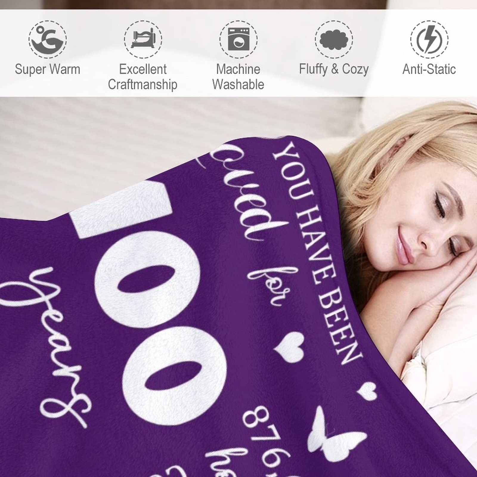 Decke Zum 100. Geburtstag Für Frauen – 152x127 Cm, Flanell-Fleece, Personalisiert & Kuschelig
