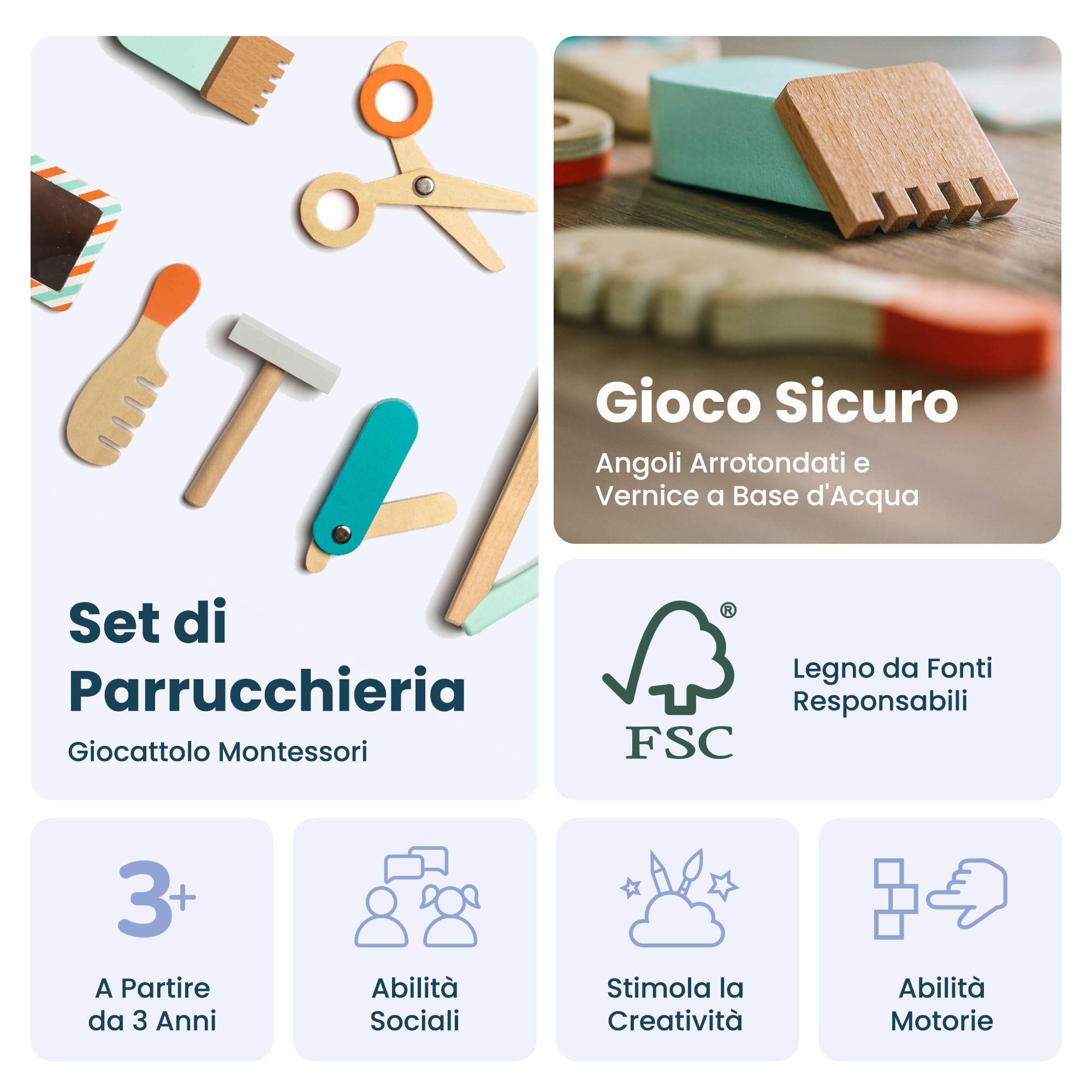Wuddis Pietre Impilabili in Legno Montessori - Giocattoli Montessori per Bambini di 3 Anni e Più, 16 Pezzi in Legno Certificato FSC, Vernice a Base d 'Acqua, Giochi Sicuri ed Ecologici per Bambini
