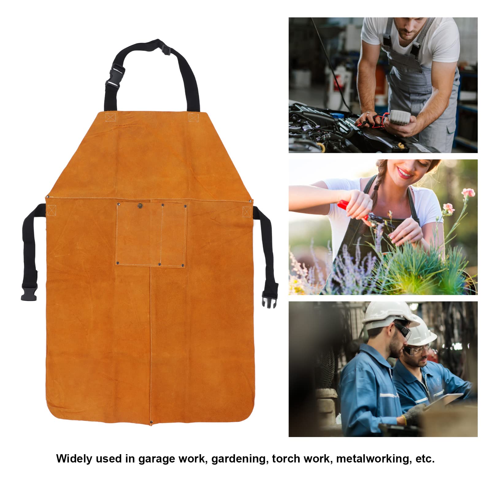 Tablier de soudage en cuir avec plusieurs poches à outils, ignifuge, vêtements de travail en cuir de vache robuste à deux couches pour le travail des métaux, la fusion, le meulage