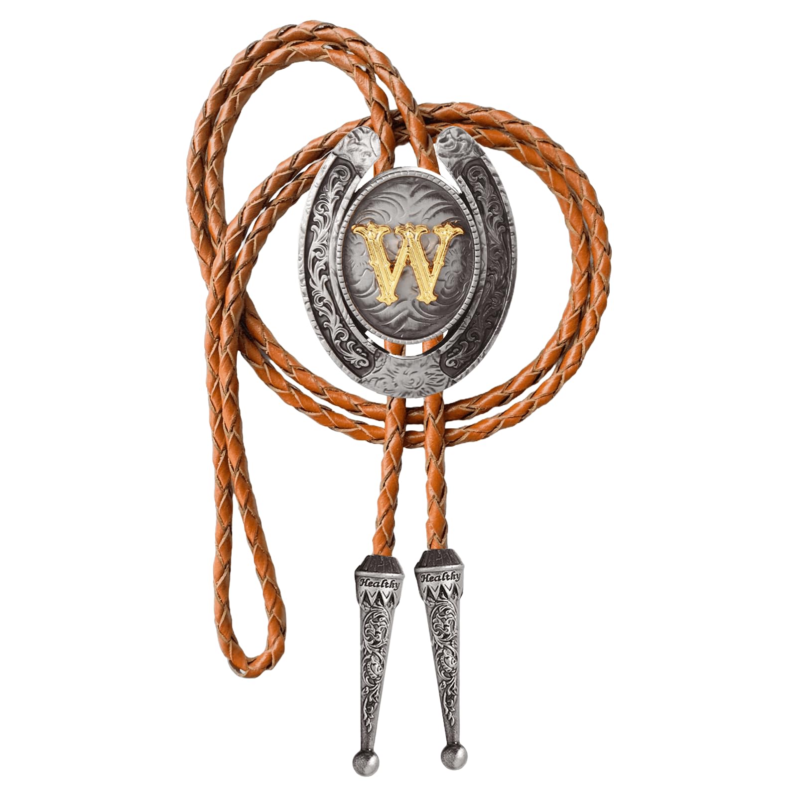 Western Cowboy Vintage Rodeo A-Z Initial Letter Bolo Tie for Men