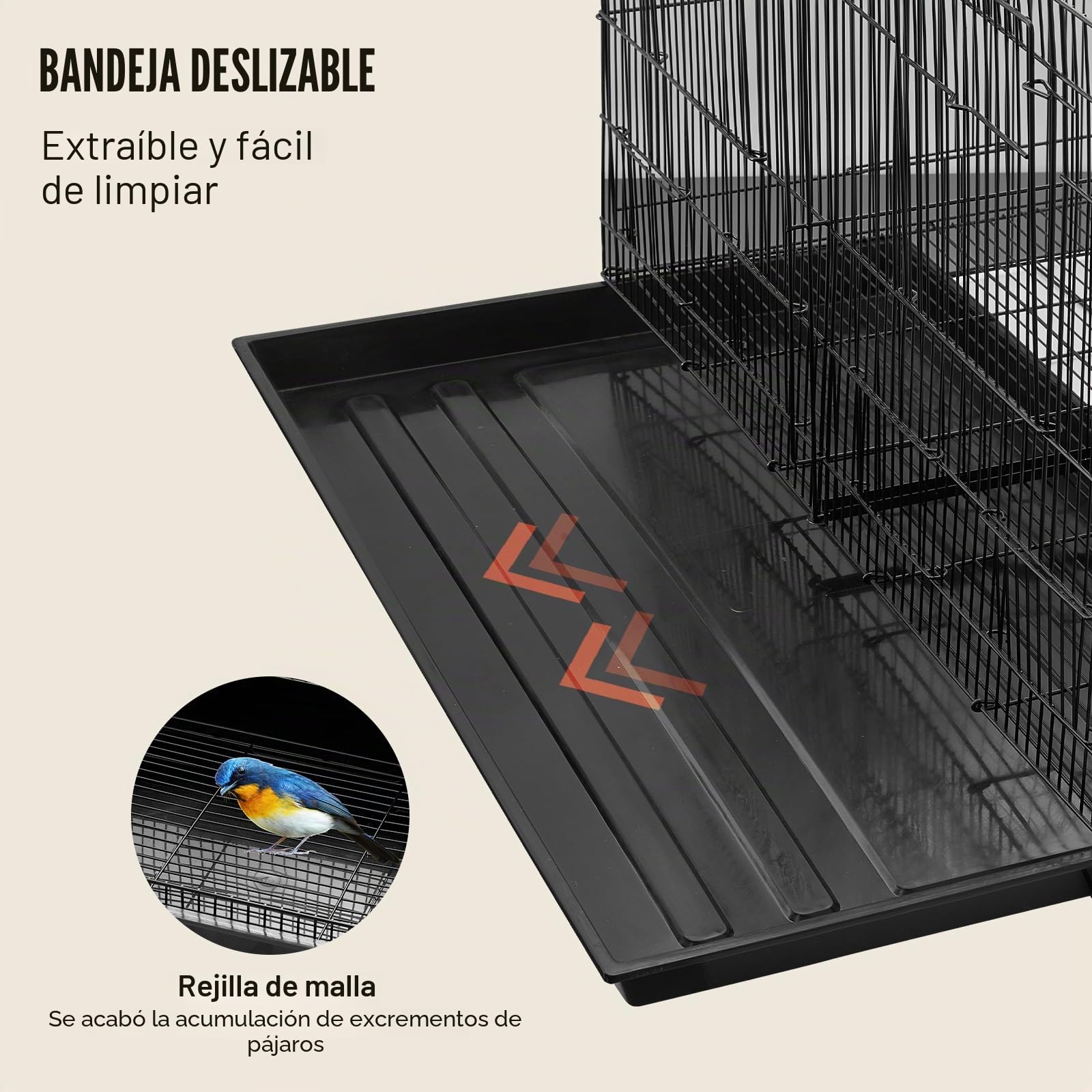 VEVOR Jaula para Pájaros de 760 x 465 x 465 mm, Jaula para Periquitos Pequeños con Divisor, 5 Perchas y 4 Comederos, Jaula para Pájaros de Metal Resistente para Loros, Canarios, Agapornis, Negro