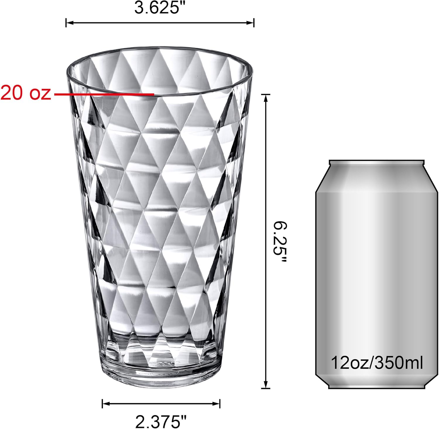 Amazing Abby - Twinkly - 20-Ounce Plastic Tumblers (Set of 16), Plastic Drinking Glasses, All-Clear Reusable Cups, Stackable, BPA-Free, Shatter-Proof, Dishwasher-Safe