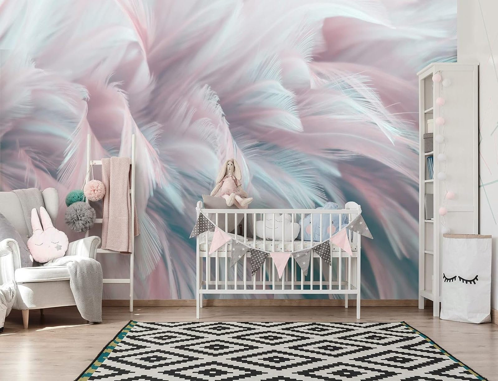 Kfjhgbdshhj 3D Mural Photo Mural-Wallpaper Feathers Pastel Boho Modern Pink Blue - For Living Room Bedroom - 3D,400Cmx280cm Poster - Wall Sticker - Frameless Picture