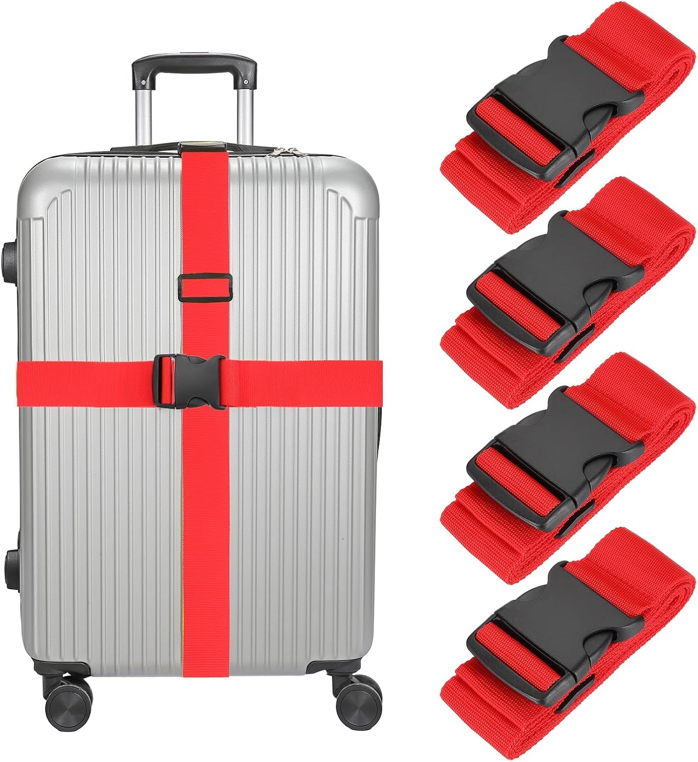 MECCANIXITY Luggage Straps with Quick-Release Buckle Adjustable Suitcase Belt Strap for Suitcase Briefcase Backpack Travel, Gray-Orange, Pack of 4