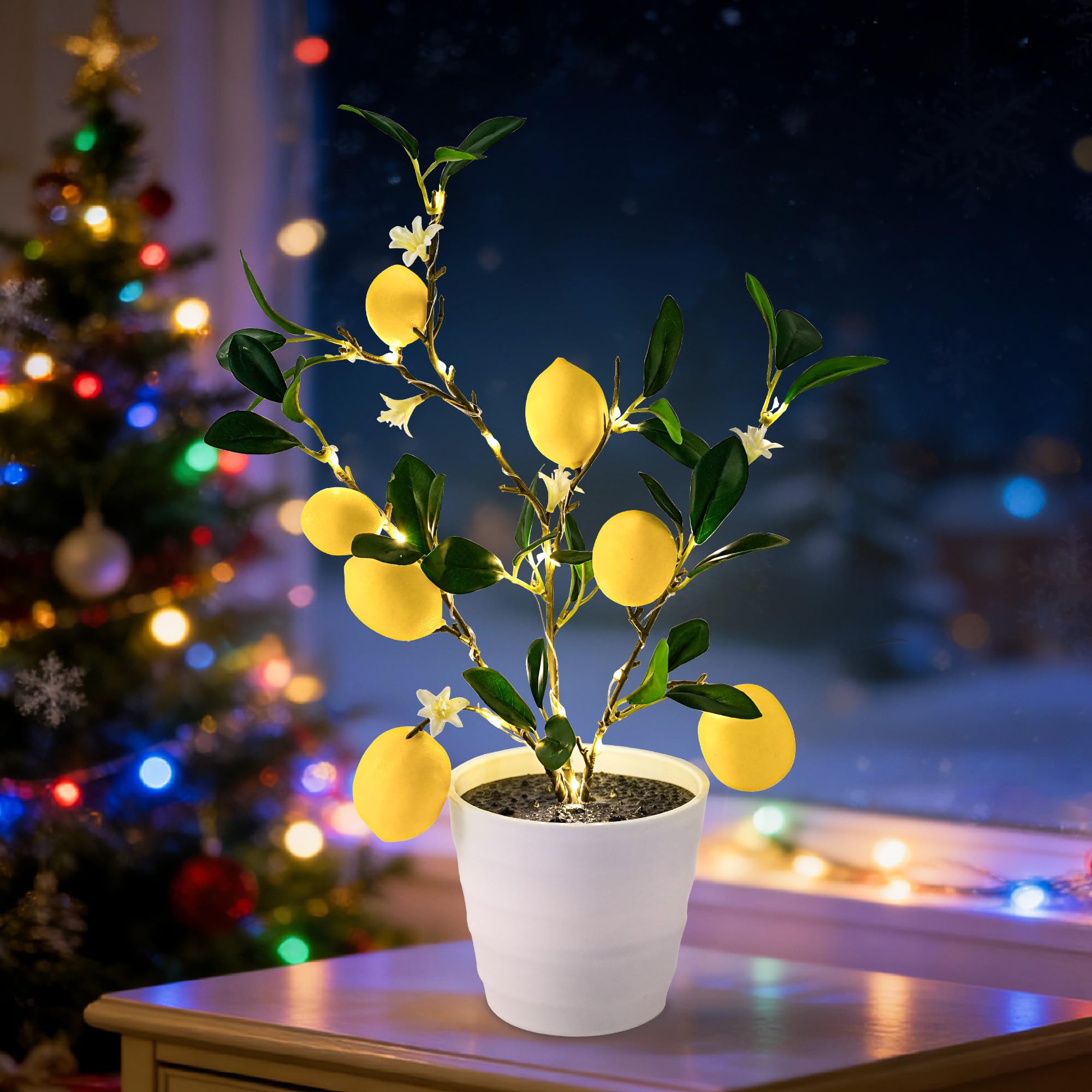 Artificial Lemon Tree Lamp Night Light for Home Shop Cafe Wedding Decor