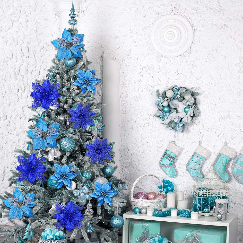 クリスマスツリー飾り 人工花 造花 12個 (ネイビーブルー) Amazon