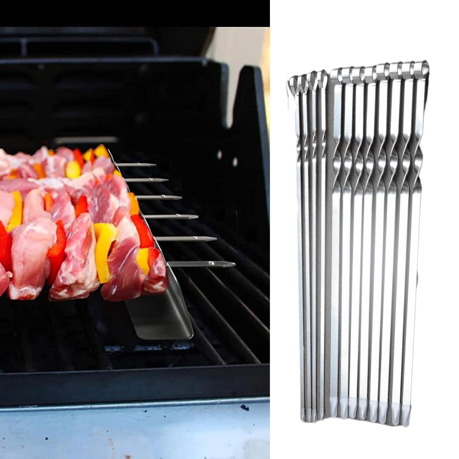 12 spiedini per barbecue in acciaio inox, sicuri da usare, per grigliare picnic e attività all'aperto