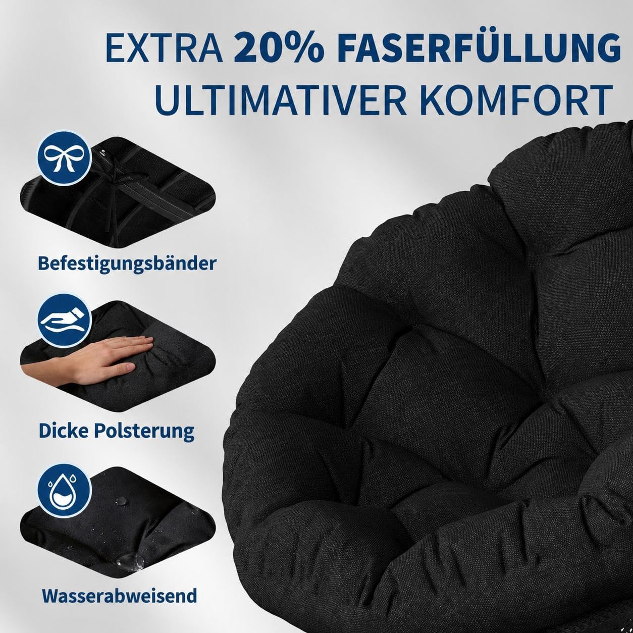 Papasansessel, bequemer Drehsessel, dickes Kissen, ergonomischer Rattansessel, 360° drehbarer Loungesessel, runder Relax Korbsessel, stabiler Stahlrahmen, für Wohnzimmer, Leseecke, Lounge, grau