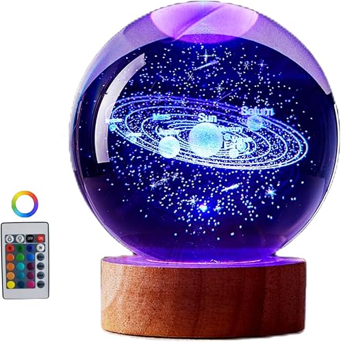 Miniatura 23 de Lámpara de bola de cristal de elefante, 3.15 pulgadas, luz nocturna con base LED de madera, bola de vidrio con USB, control remoto, cambio de 16