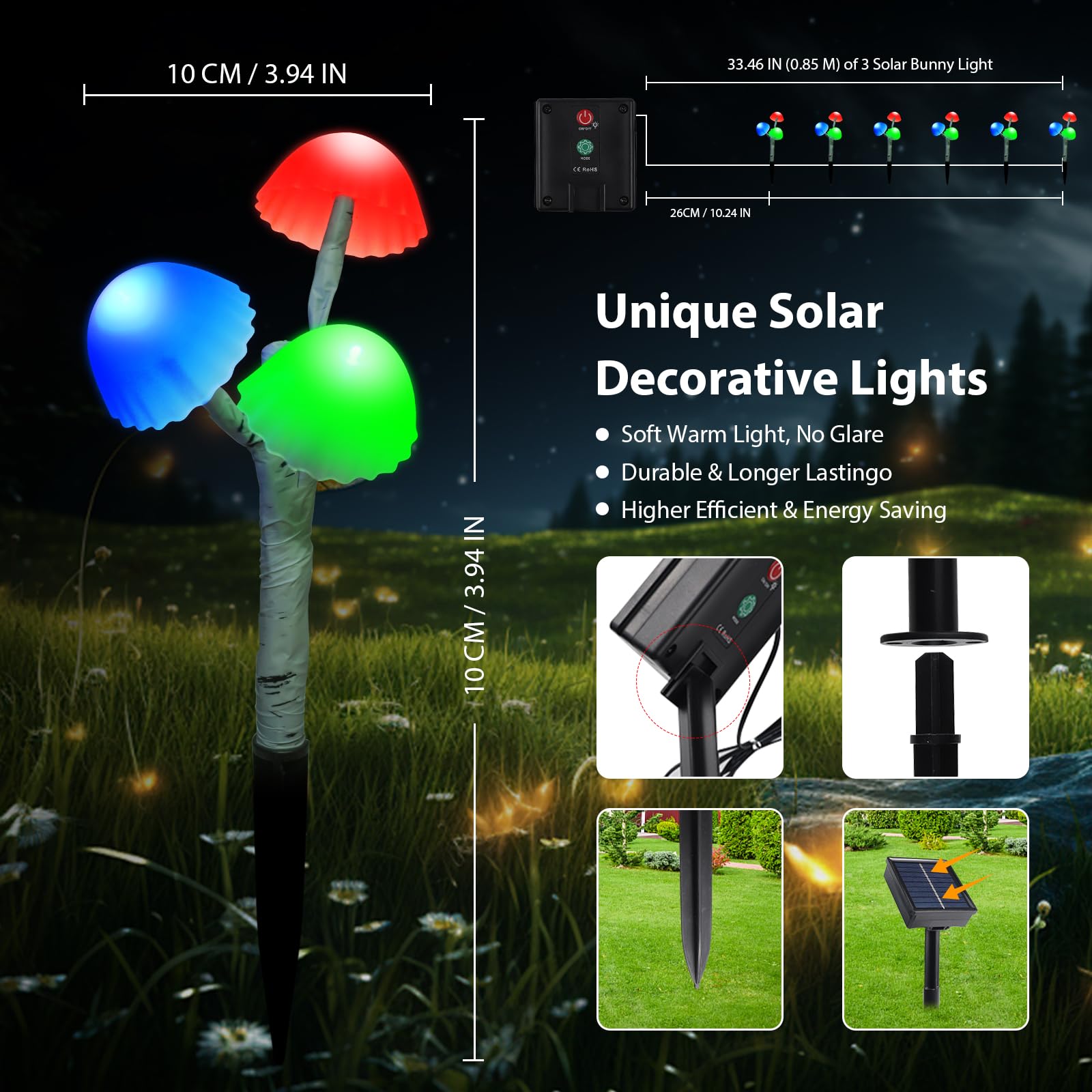BeHiller Solar-Pilz-Lichter für den Außenbereich für Rasendekorationen, 6 Stück, 18 LEDs, 8 Beleuchtungsmodi, mehrfarbig, Pilze, Hofdekoration für Mutter, Geschenk, Solar-Gartenleuchten für Hinterhof