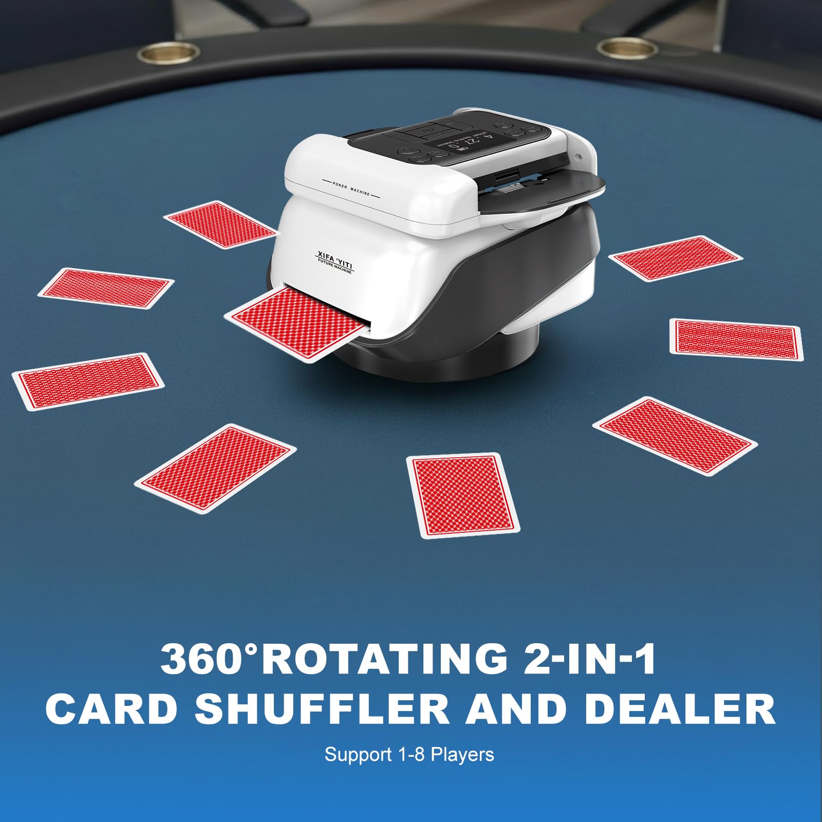 Kartenmischmaschine und Austeiler, Automatische Kartenmischer und Kartensender für 1–8 Spieler, 360° Drehung für 1–2 Decks, Wiederaufladbar, Leise Kartengeber Elektrisch Drehbar für UNO, Texas Hold'em