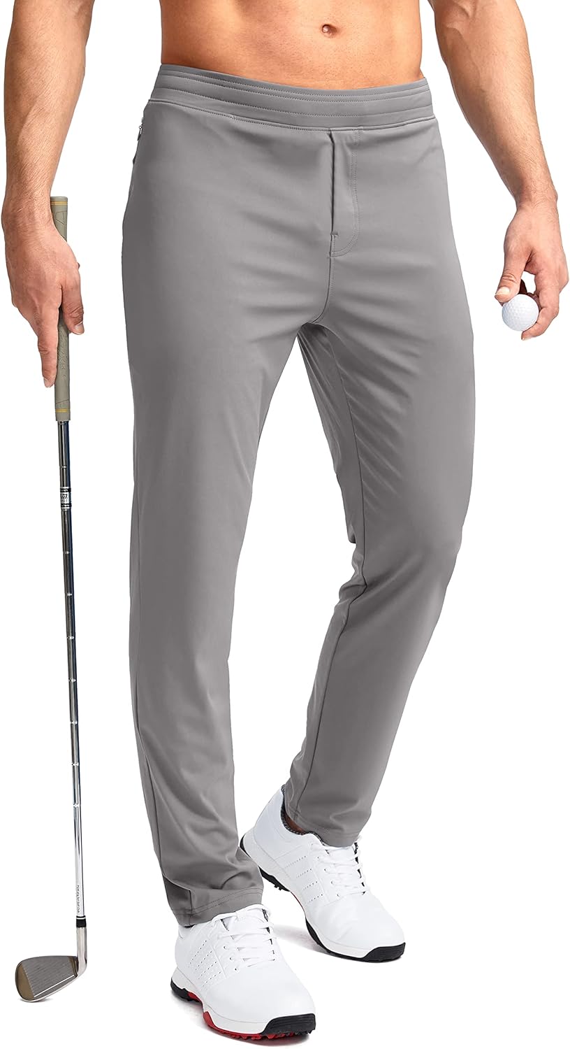 Pudolla Men's Golf Pants Stretch Sweatpants with Zipper Pockets Slim Fit Work Casual Joggers Pants for Men
