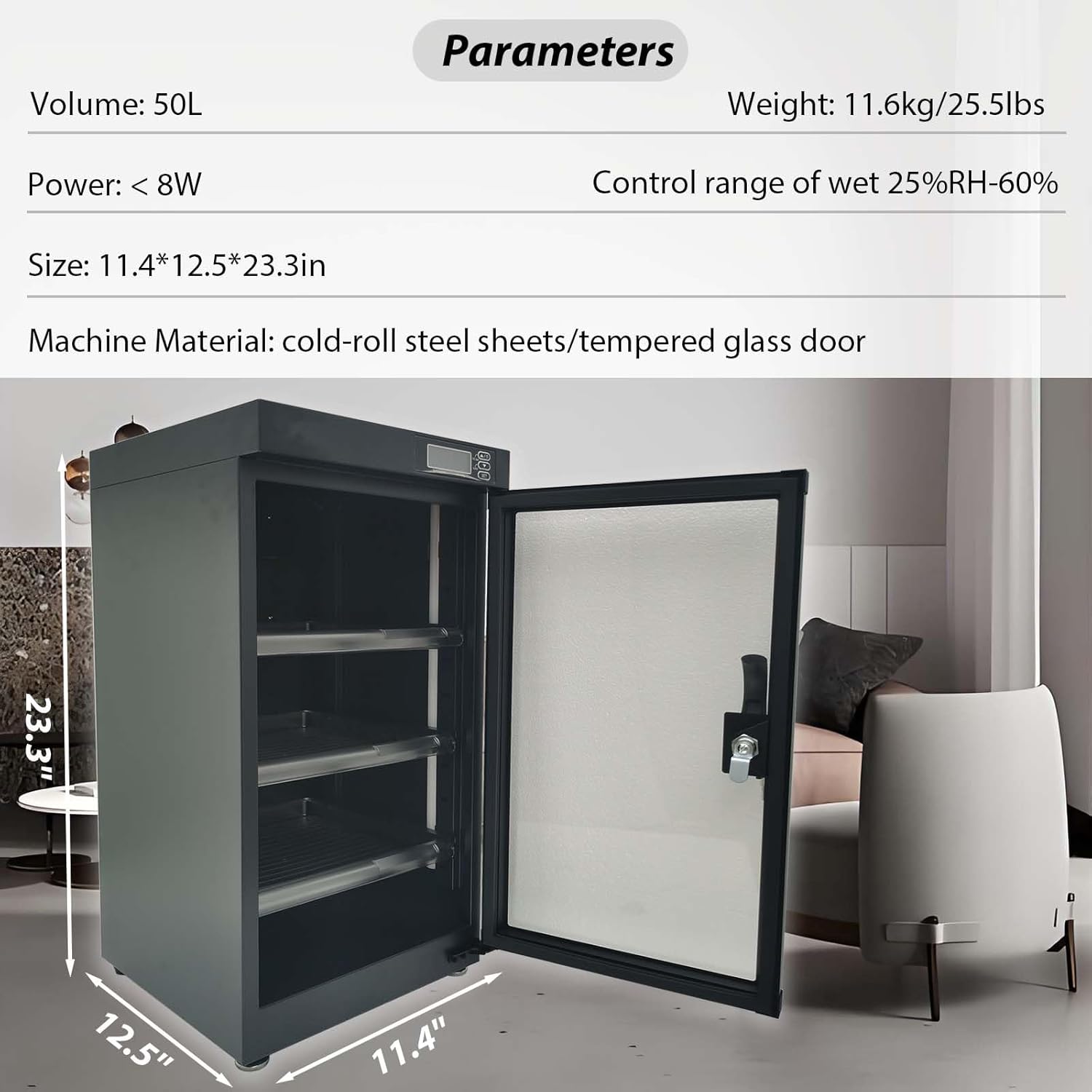 50L Digital Camera Dehumidify Storage, Dehumidifying Dry Cabinet Box, 4 Layers for Camera Lens, Electronic Equipment, Electronic Dry Cabinet Storage with Temp & Humidity LED Screen
