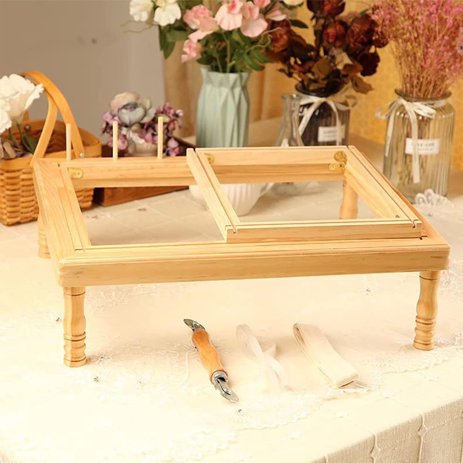 Este Soporte para Bastidor de Bordado, Bastidor de Punto de Cruz con 4 Patas de Soporte, diseño de Bastidor Interno y Externo Dividido para Costura y Manualidades