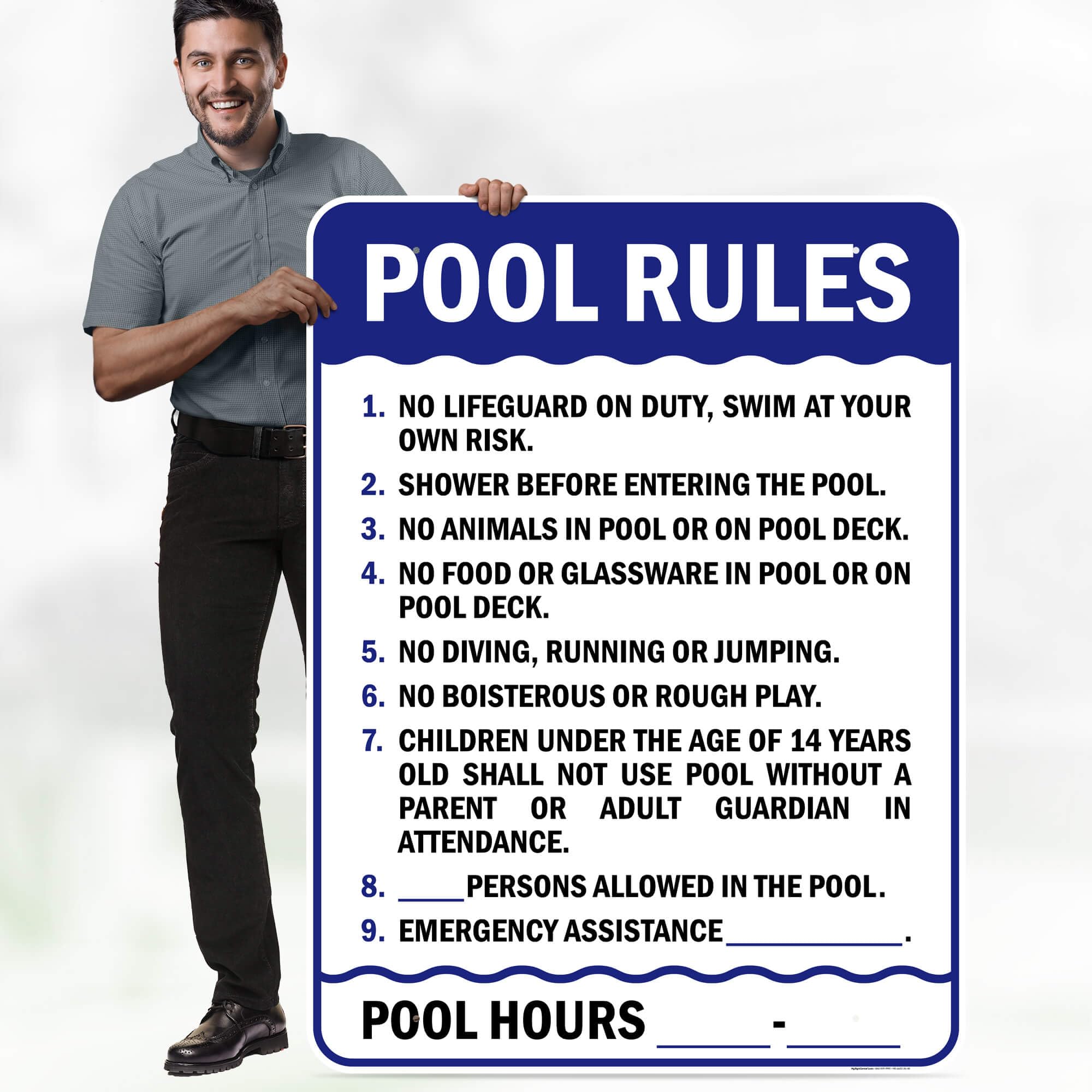 Pool Rules Sign, 36x48 Inches, Rust Free DiBound, Fade Resistant, Made in USA by My Sign Center