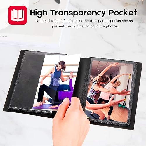 Miniatura 7 de Álbum de fotos de 8 x 10 pulgadas con capacidad para 68 fotos y pequeño álbum de fotos de 4 x 6 pulgadas, página interior negra con banda elástica