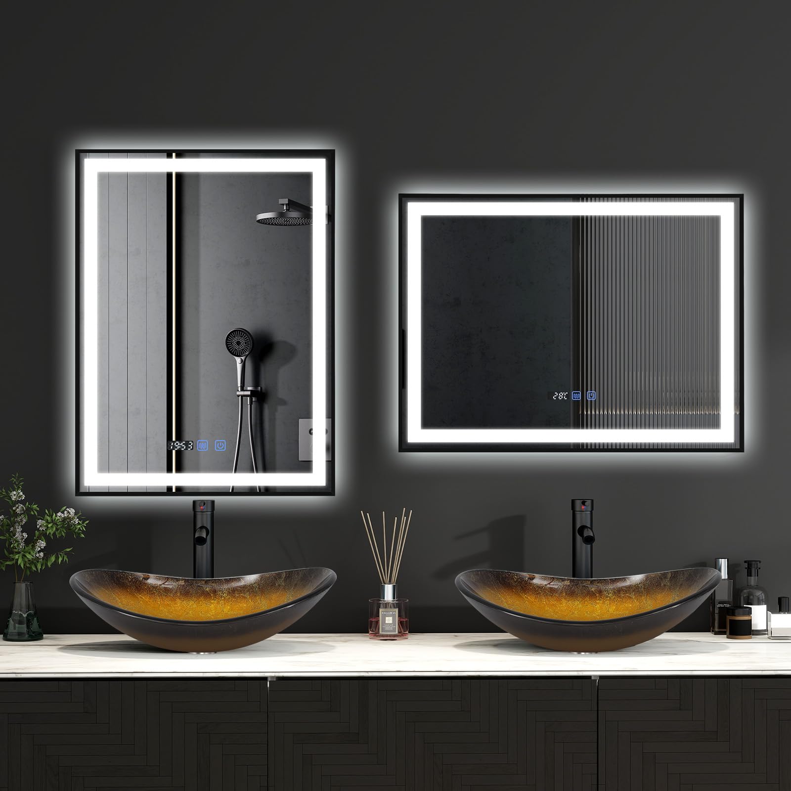 ZealWe Waschbecken Aufsatzwaschbecken Glas, Waschbecken Aufsatz Waschschale Oval für Badezimmer, Handwaschbecken Gäste WC 53 × 35 × 15 cm Waschtisch Waschplatz, Schwarz Gold