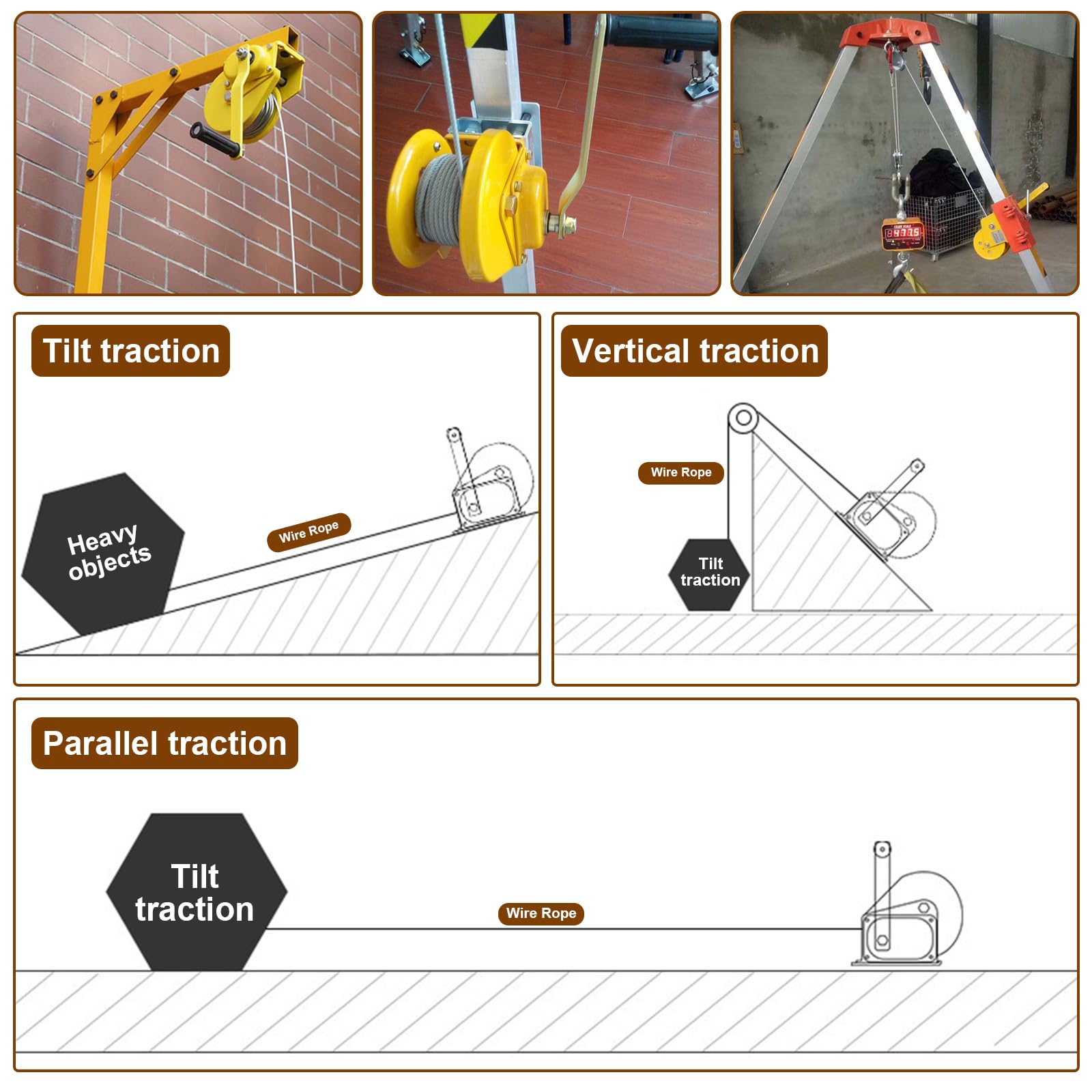 Manuelle Handseilwinde 544.3 kg/1179.3 kg für Traktion und Heben, mit Drahtseil und Haken aus legiertem Stahl, kraftsparendes Lager, ideal für Boot- und Anhängeranwendungen