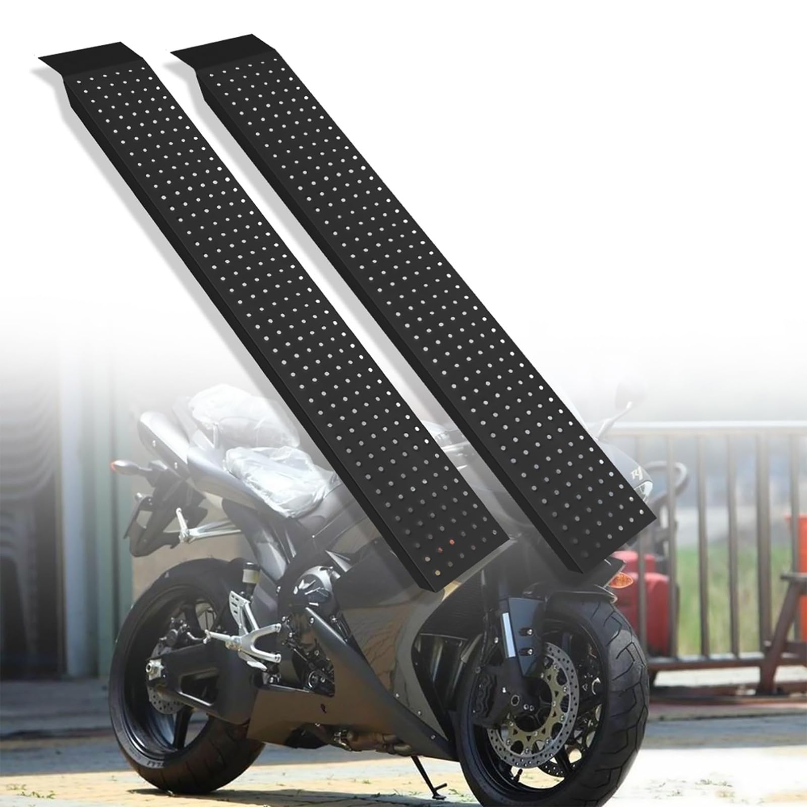 LZQ Rampa de acceso (2 unidades, acero galvanizado, 400 kg, 135 × 23 × 4,5 cm), color negro, superficie antideslizante, riel de carga, rampa para remolque, motocicleta, ATV, quad, coche
