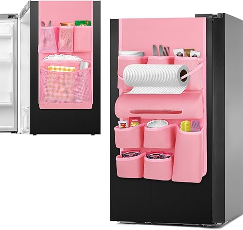 Weysat Mini organizador de nevera para dormitorio, funda antipolvo con 14 bolsillos para la mayoría de refrigeradores domésticos, organizador de