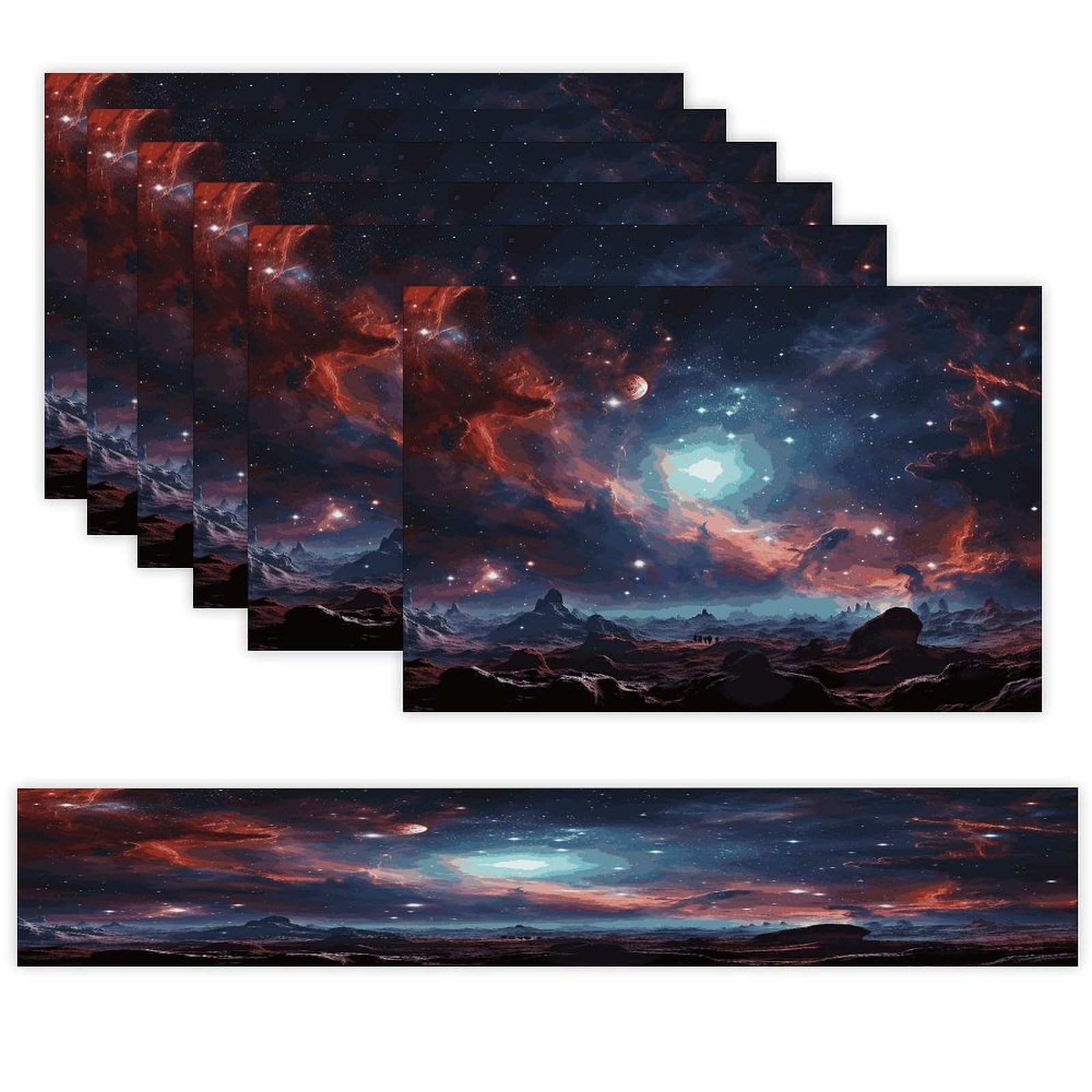 Space with Cluster Table Runner and Placemats of 6 Washable Heat Resistant Place Mats with Table Runner Vintage Holiday Table Mat Set for Holiday Party Kitchen Dining Deco