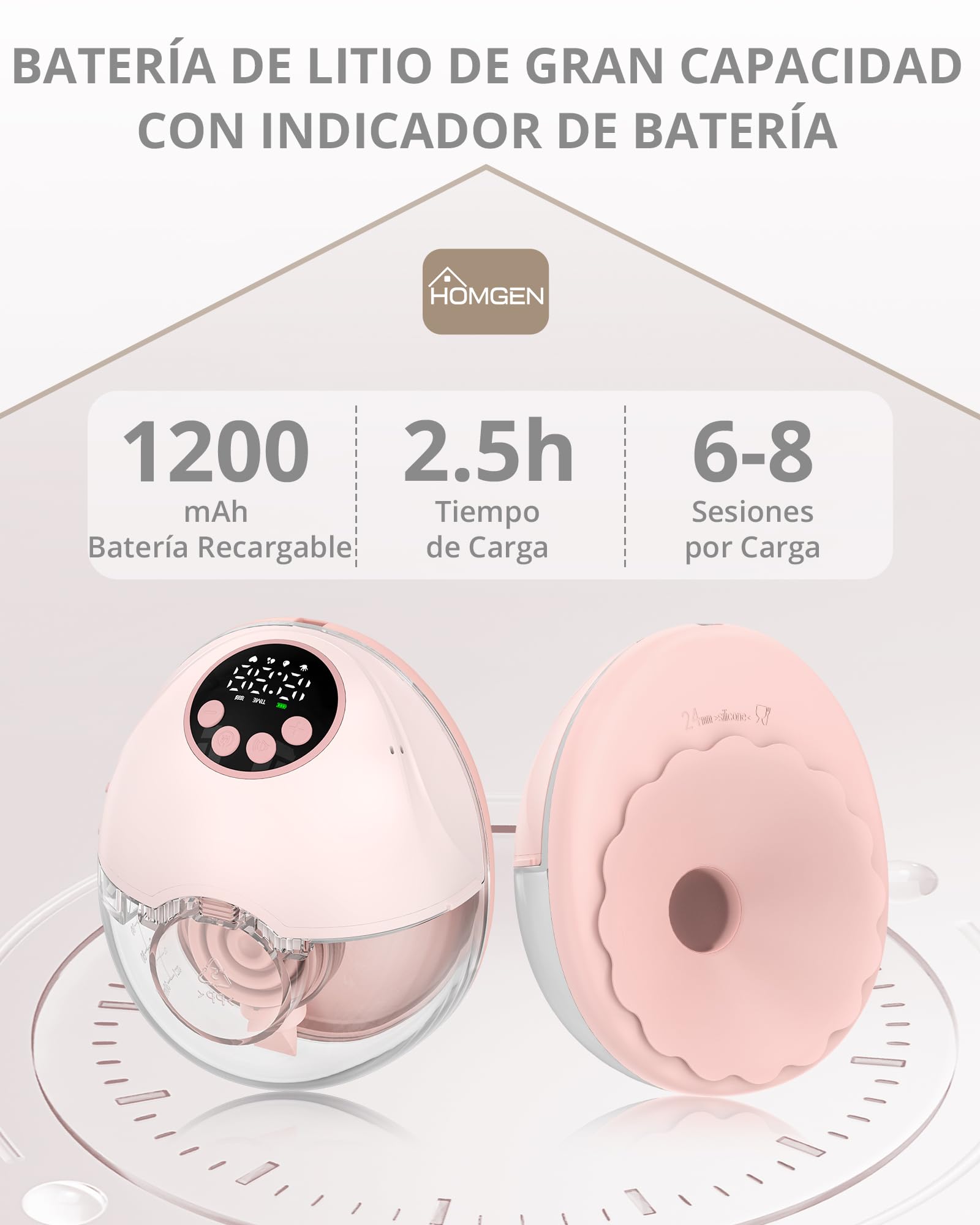 HOMGEN Sacaleches Eléctrico Manos Libres Portátil con Pantalla LED Extractor de Leche Materna Inalámbrico con 4 Modos y 12 Niveles Bomba de Lactancia Silenciosa Recargable para Casa Trabajo y Viaje