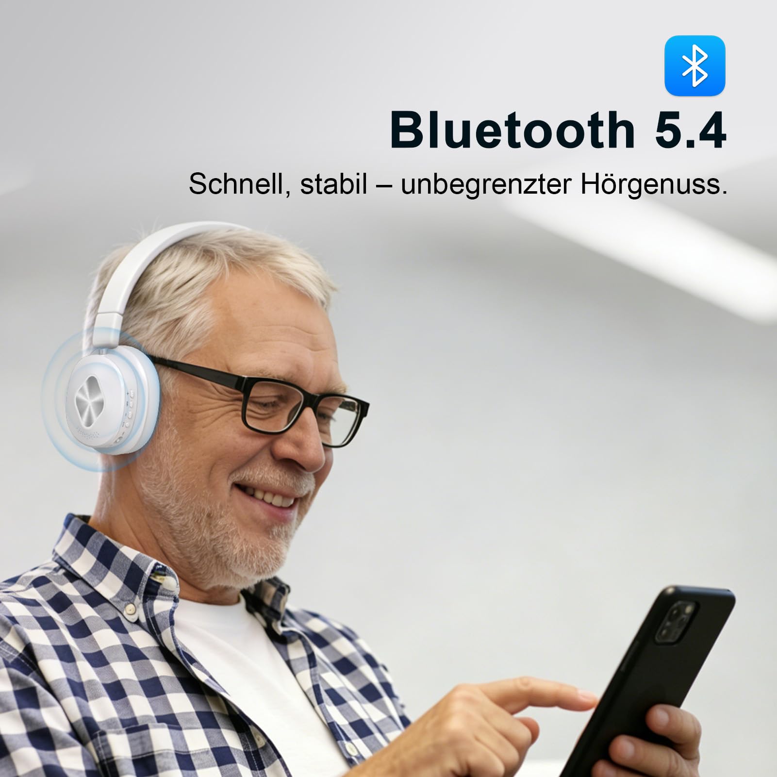 Earbay Funkkopfhörer für Fernseher, TV kopfhörer kabellos für Senioren mit Sender-Ladestation,Bluetooth 5.4 Over-Ear Kopfhörer mit 3 Audiomodi & ohne Audio-Verzögerung, Geschenk für Senioren/Eltern