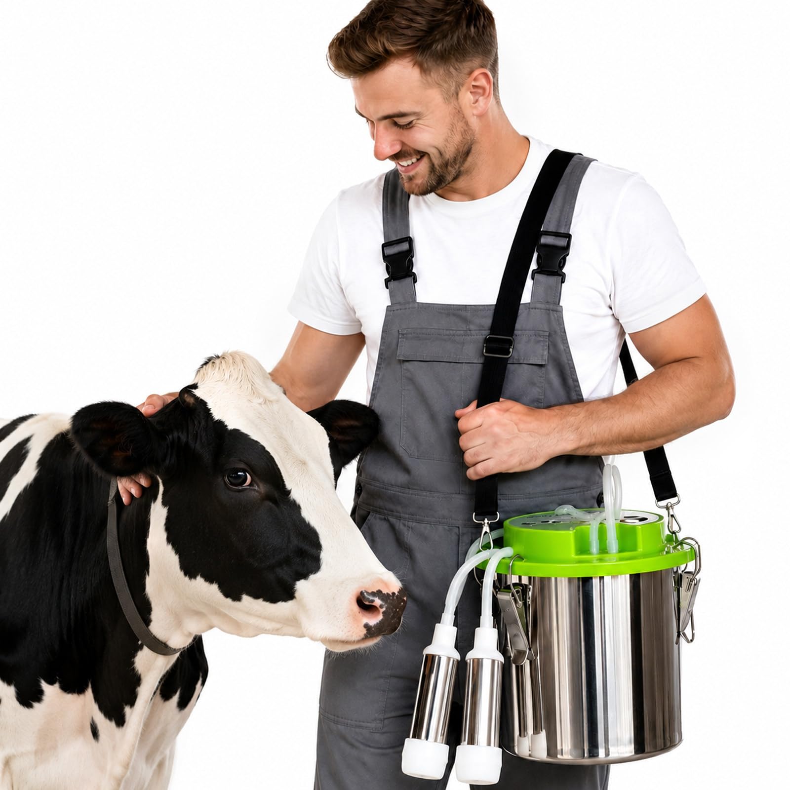 moupeaktain Electric Goat Milking Machine, 12L Portable Milker for Cows Goats and Sheep, Rechargeable Cow Sheep Goat Milker with Automatic Stop and 304 Stainless Steel Bucket Cow