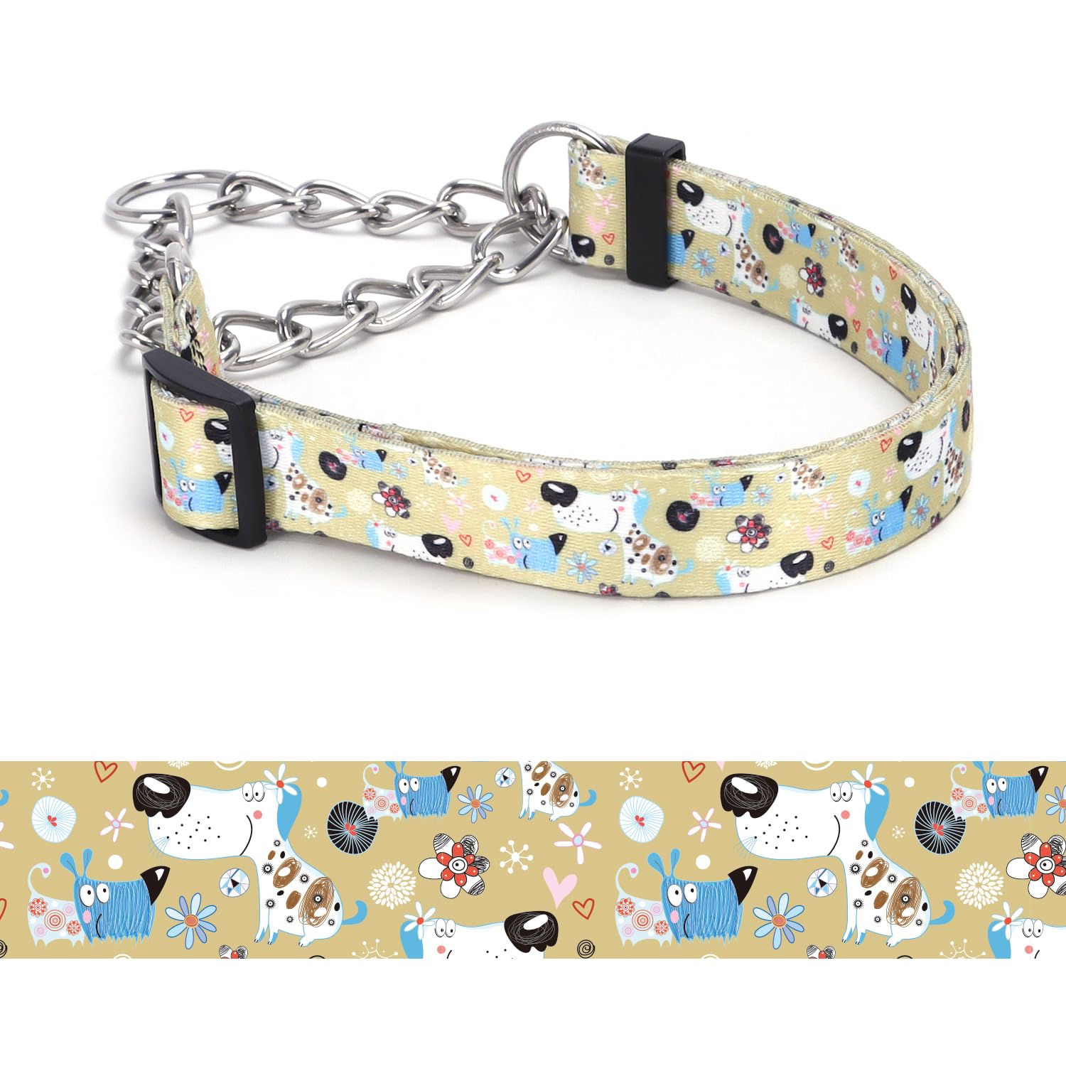 haoyueer Martingale Dog Collar - Stainless Steel Chain, No Pull Training Collar with Flower Design for Large Medium Small Dogs (A12NO14, M) โ image 1
