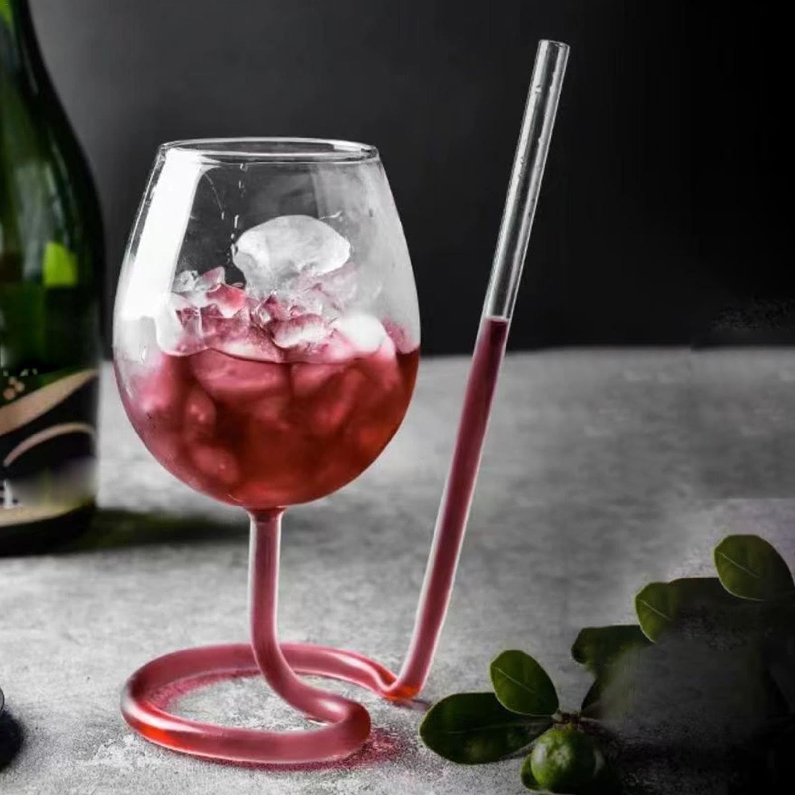 Hitzebeständiges Weinglas, dekorativer Cocktailglasbecher, transparenter Strohhalmbecher, Glasweinbecher mit Strohhalm, Cocktailbecher mit Strohhalm, Weinbecher, Cocktailglas für Saft