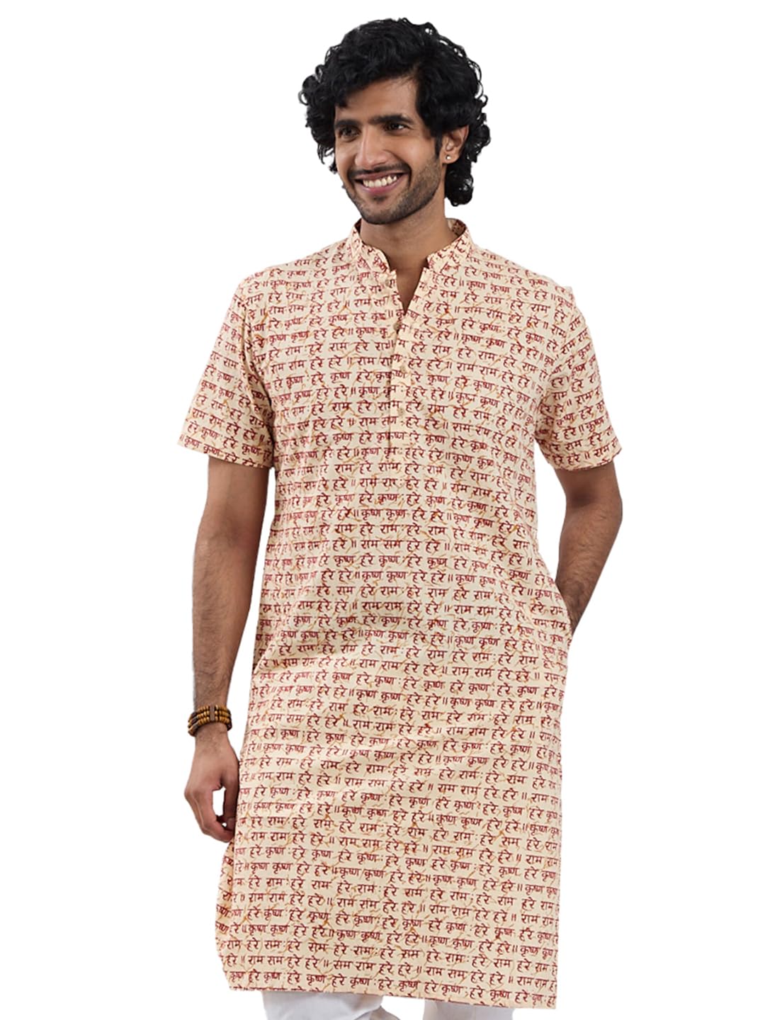 vastramay Men’s Hare Krishna Hare Ram Short-Sleeve Kurta – Lightweight & Spiritual Ethnic Wear for Pujas, Festivals, and Shivratri-picture-35