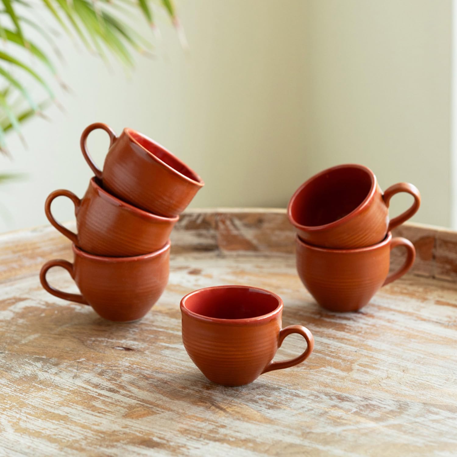 ExclusiveLane 'Terra Tones' Ceramic Tea Cups Set of 6 (120 ML, Earthern Brown, Dishwasher & Microwave Safe) | Ceramic Cups Coffee Cup Set of 6 Coffee Mugs Tea Set Tea Mugs Set of 6 Chai Cups Drinkware