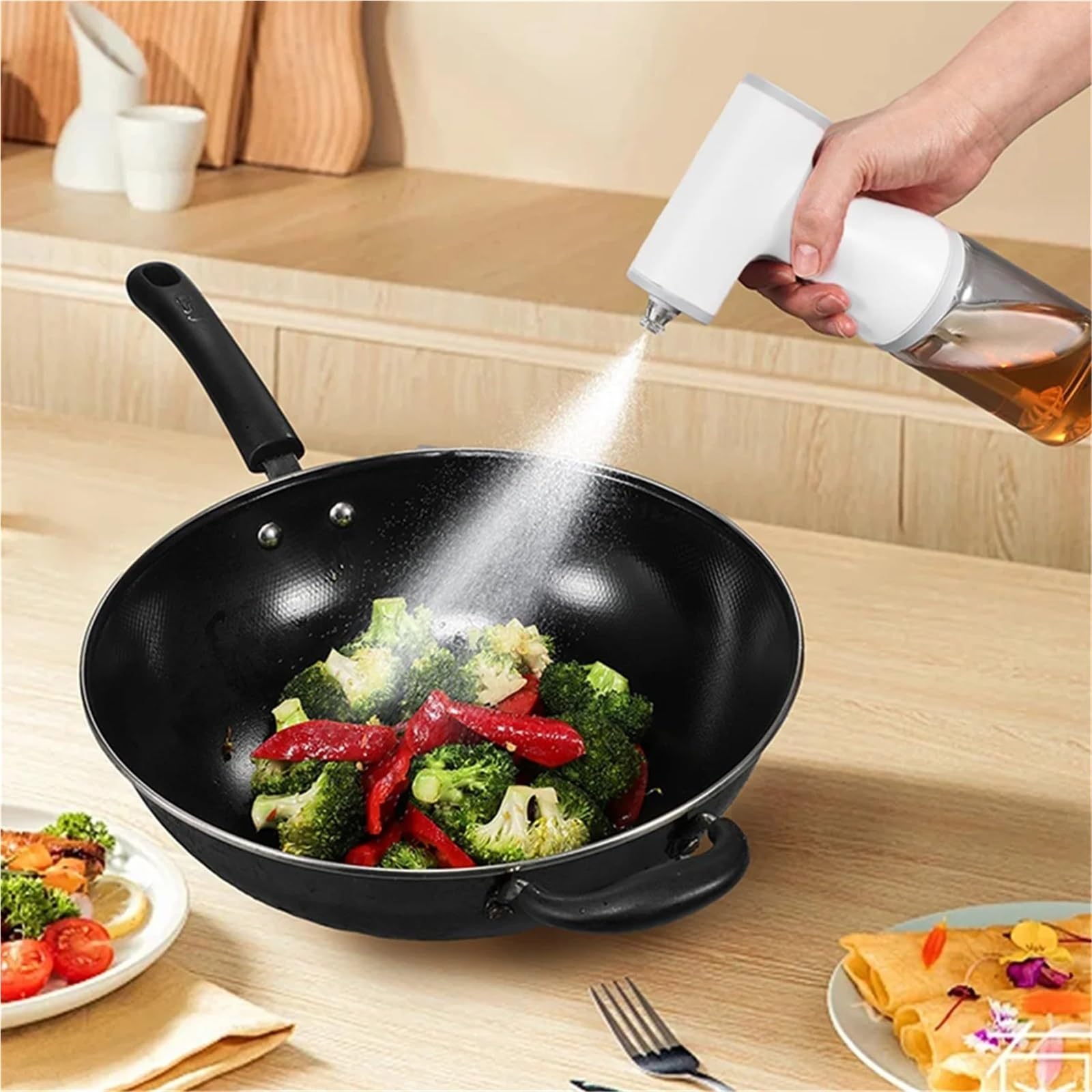 Distributeur d'huile, Pulvérisateur D'huile Électrique for La Cuisson, Bouteille Distributrice À Plage De Brumisation Réglable 8.5oz/250ml Avec Lumière Led 2 Pièces pour friteuse à air, salade