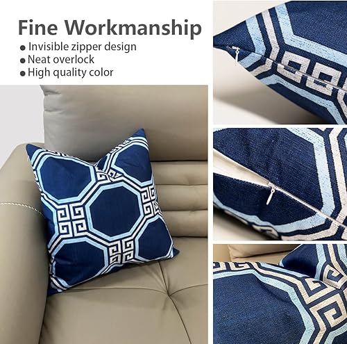 Miniatura 4 de SMF Chinoiserie - Juego de 2 fundas de almohada de 18 x 18 pulgadas, fundas de almohada Thibaut azul con llave griega, fundas de almohada para