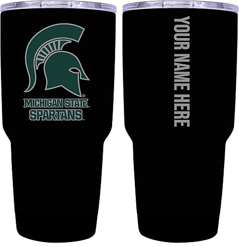 Collegiate Custom Michigan State Spartans, vaso de acero inoxidable aislado de 24 onzas con nombre grabado (negro)